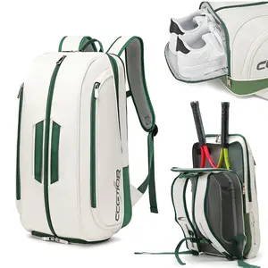 [High quality] Tennis Backpack for Men and Women with Large Tennis Racket Storage, Shoe Compartment, and 2 Rackets, Multi-Functional Sports Bag Gear(White Green)