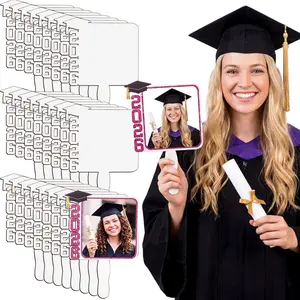 SiliFine 24 Pcs Sublimation Graduation Fans Blank 2026 Grad Gifts DIY Hand Paddle Fan with Wood Photo Frame Graduation Cap