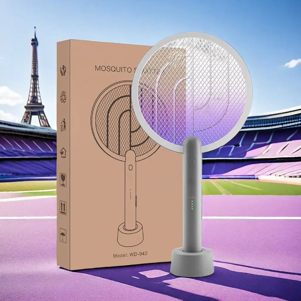 【Free Shipping】Electric Fly Swatter Racket, Mosiller 2 in 1 Bug Zapper with USB Rechargeable Base, Powerful Mosquitoes Trap Lamp & Fly Killer with 3-L