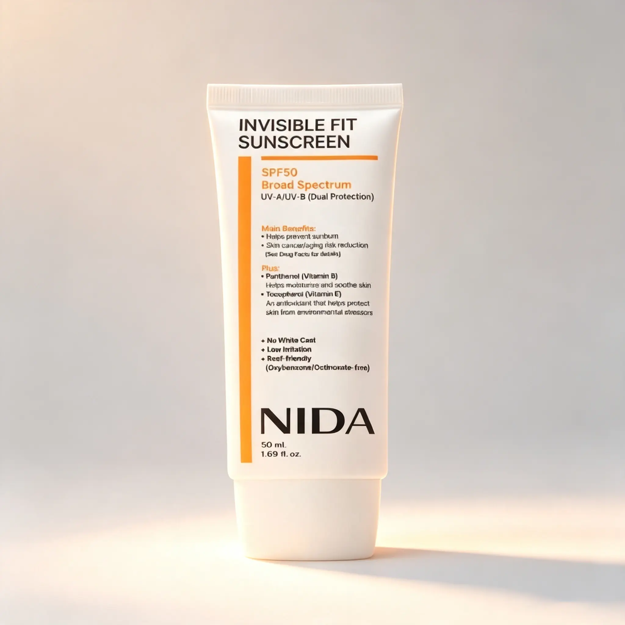 NIDA Invisible Fit Sunscreen, Lightweight Gentle Facial SPF Sunscreen, Invisible Non-Greasy UV Protection for Sensitive Skin, Korean Daily Sun Care
