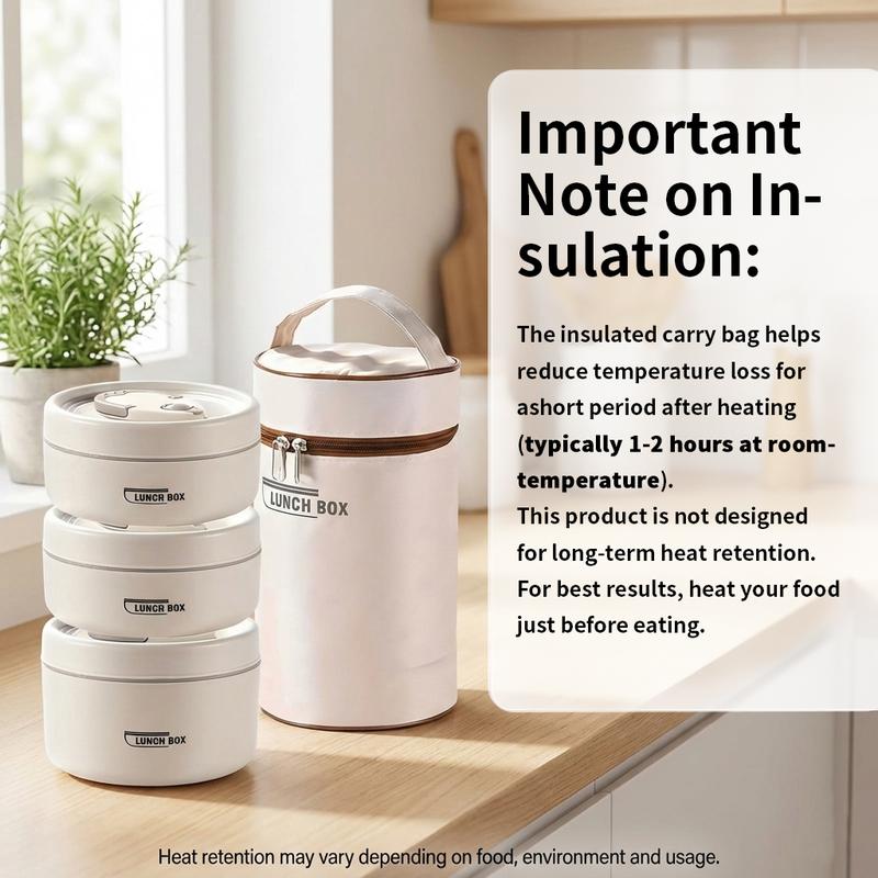 Portable Insulated Food Lunch Box Set, Microwave Heated, Stainless Steel Lunch Box Set with 3 440ML and 600ML Insulated Food Boxes, Comes with Insulated Bags, Suitable for High Quality Plastic Tableware for Adults and Children