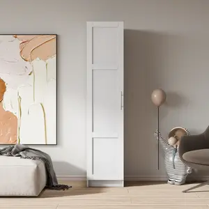 15.75*15.75*70.87 Inch White Stackable Wall Mounted Storage Cabinet E1 Particleboard MDF Back Panel Adjustable Movable Shelves Melamine Finish Easy Clean Multi Purpose Tall Wooden Cabinet for Kitchen Bathroom Garage Home