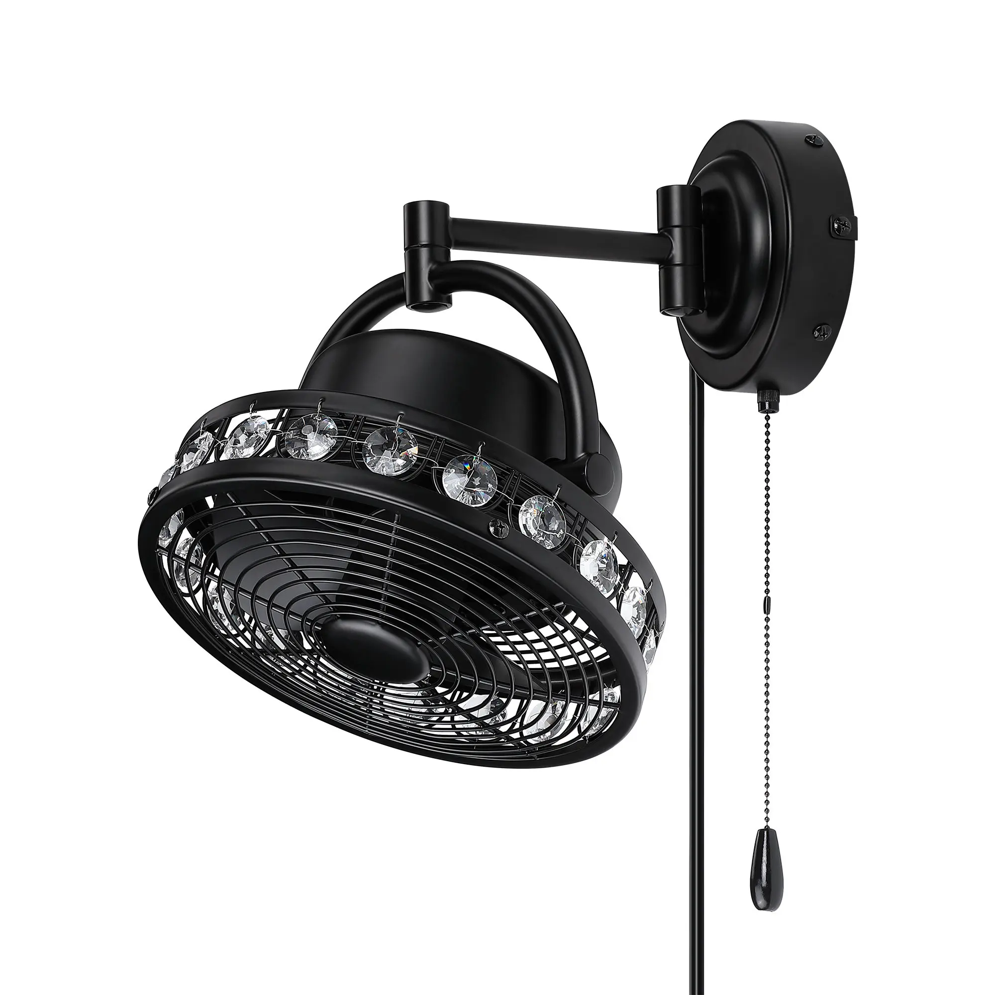 Parrot Uncle 10-in Indoor Modern Wall Fans Oscillating with Folding Arm Pull in Wall-mounted Fans Cord with Plug, Black / Chrome