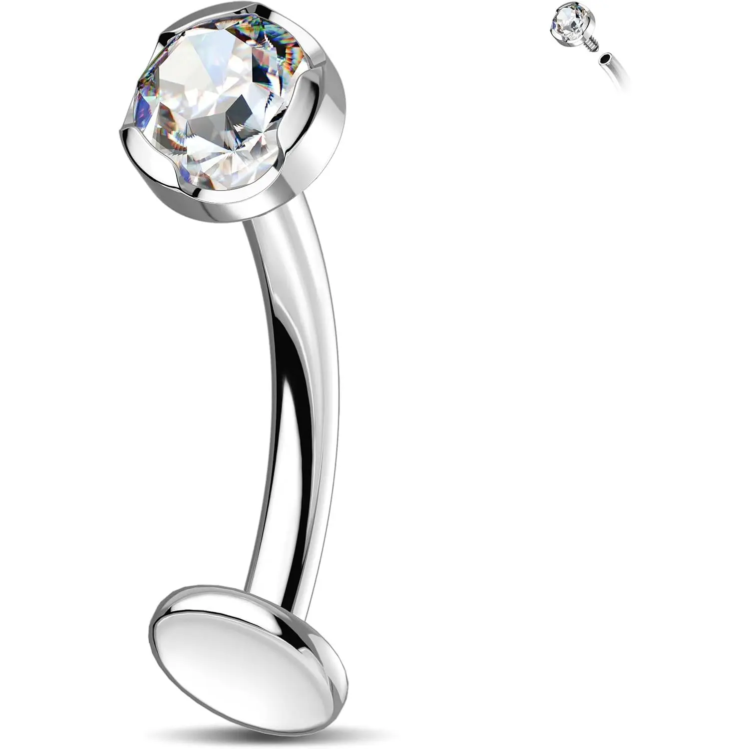 14G Floating  Button Ring Internally Threaded Stainless Steel 316L CZ Clear  Ring Long Navel Piercing Barbell  Jewellery for Women 10/12/14/16 mm
