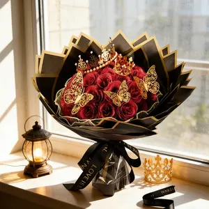 2026 Mother's Day 24/36 Pcs DlY Glitter Roses Bouquet Set with 3D Butterflies Crowns & Ribbons for Girlfriend Wife Mom Girlfriend Women Gift for Valentine's Day Birthday Engagement Wedding Anniversaries Graduation