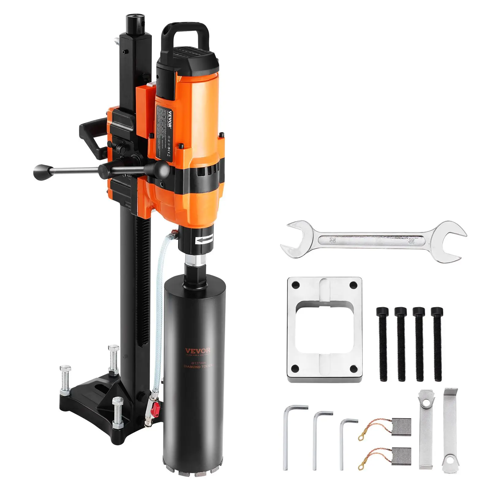 【summerfinds】VEVOR Core Drill Machine, 0.8-11.8in Drilling Diameter Diamond Core Drill Rig with Stand and Core Drill Bit, 3500W Rugged Concrete Core Drill, Wet and Dry Use, For Concrete, Brick, Marble