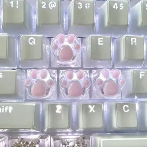 1/4 Pcs Cute Translucent Cat Paw Keycap Resin Cross Axis Mechanical Keyboard Key Cap Cartoon Pink Blue ESC WASD Keycaps