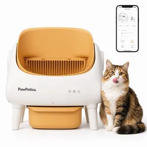 PawPetica Self-Cleaning Litter Box Automatic Open-Top Cat Litter Box with App & Safety Features – Includes Waste Bags & Fragrance Box – Summer Yellow