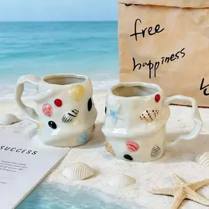 Hand-Painted Shell Mug, Ocean Theme Ceramic Coffee Cup, Cute Milk Cup, Creative Gift Cup, Wedding Present, Afternoon Tea Companion