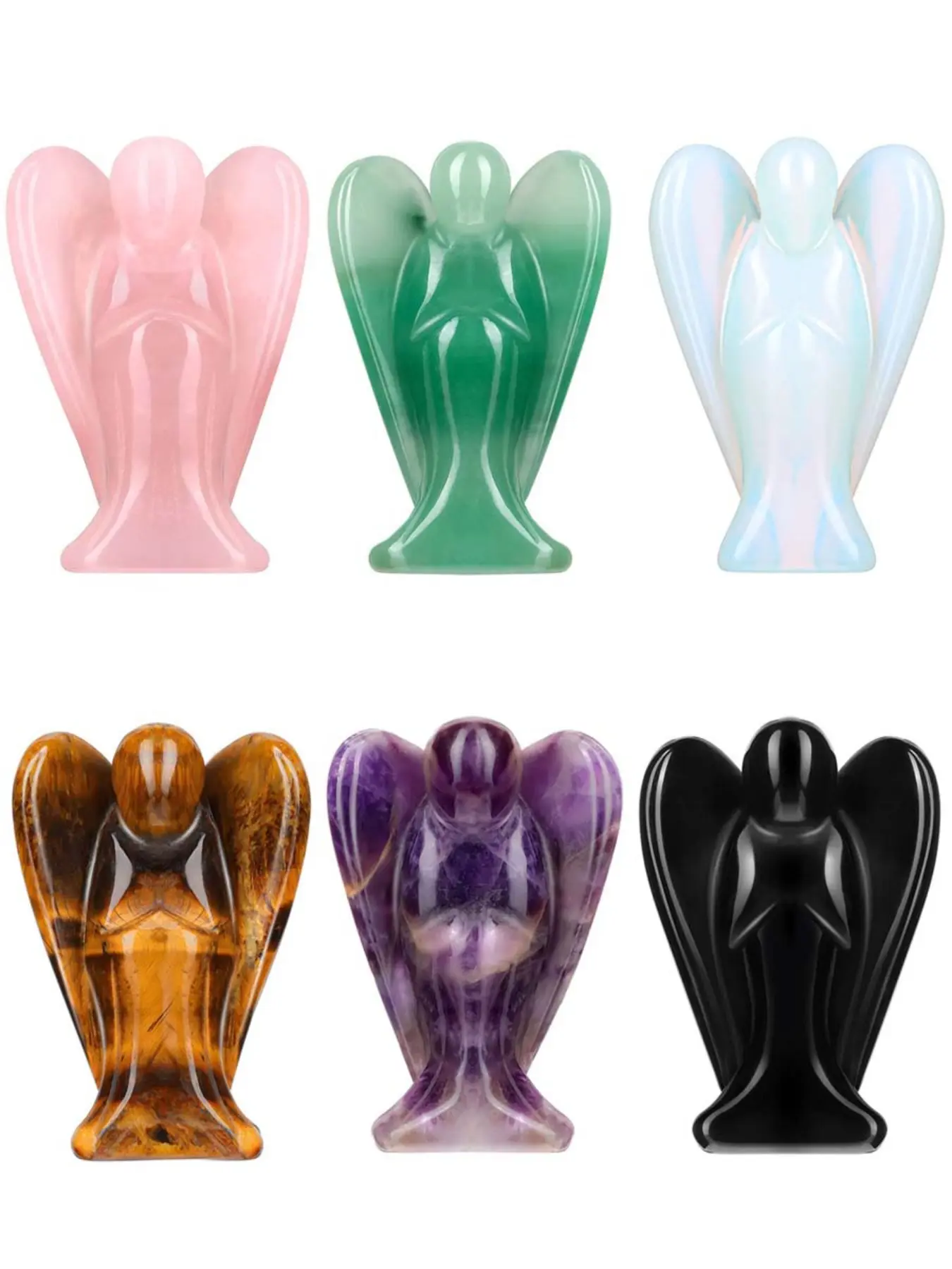Small Crystal Angel Figurines Mini Guardian Statue Natural Gemstone Carved Pocket Crystal Figurines Stones Decor Gift 1.5 Inch Love Peace Healing Crystal Ornaments Healing Crystals Crystal Decorative Stones (Bright Color)