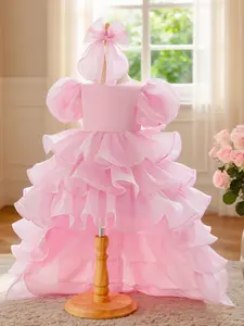 Baby Girl Purple Romantic Dress Multi-layer Cake Skirt Puff Sleeve Design Elegant Sweet Dress Bubble Dress Girl