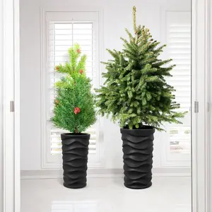 Premium Modern Indoor Planters Set of 2, Tall Black MgO (Magnesium Oxide) Spacious Large Flower Pots for Porch, Balcony & Home