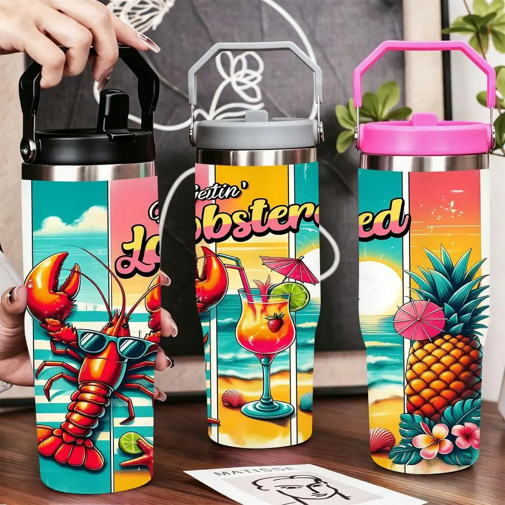 Gettin’ Lobstered Beach Cocktail Pineapple Stainless Steel Tumbler with Lid & Straw, Drinkware Gear, 40oz/30oz/22oz/20oz/12oz Double Wall Vacuum Insulated Leak-Proof BPA-Free Travel Mug for Gym, Office