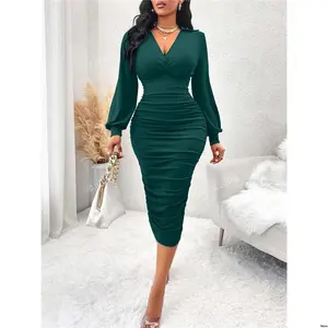 Dress Ruched Side - Party V Neck Bodycon