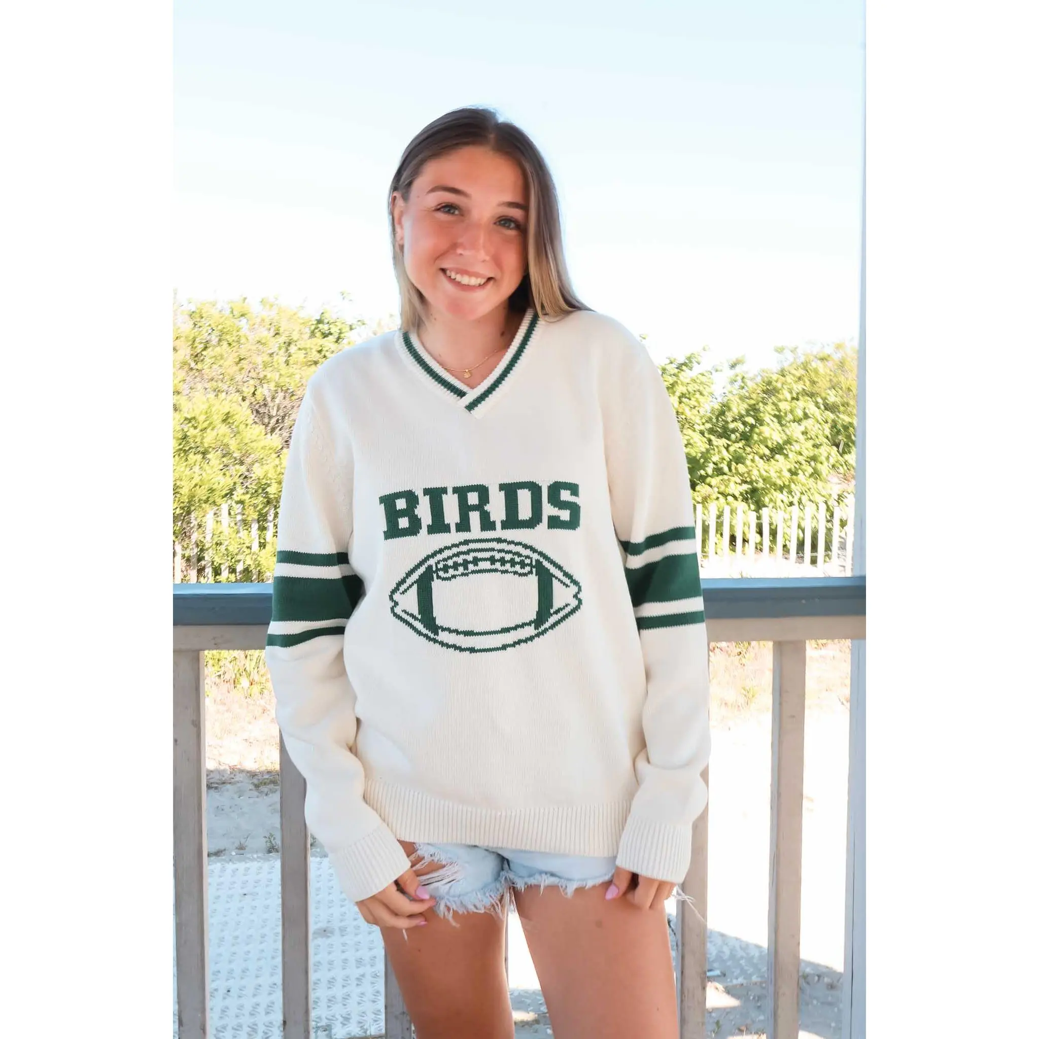 Philly Football White V Neck Sweater