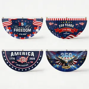 America 250th Birthday Semicircular Flag Banner 1776–2026 Patriotic Bunting USA Independence Day Porch Decor Flag Fourth Of July Patriotic Half Fan Flag Decoration For Porch Fence Yard LY420