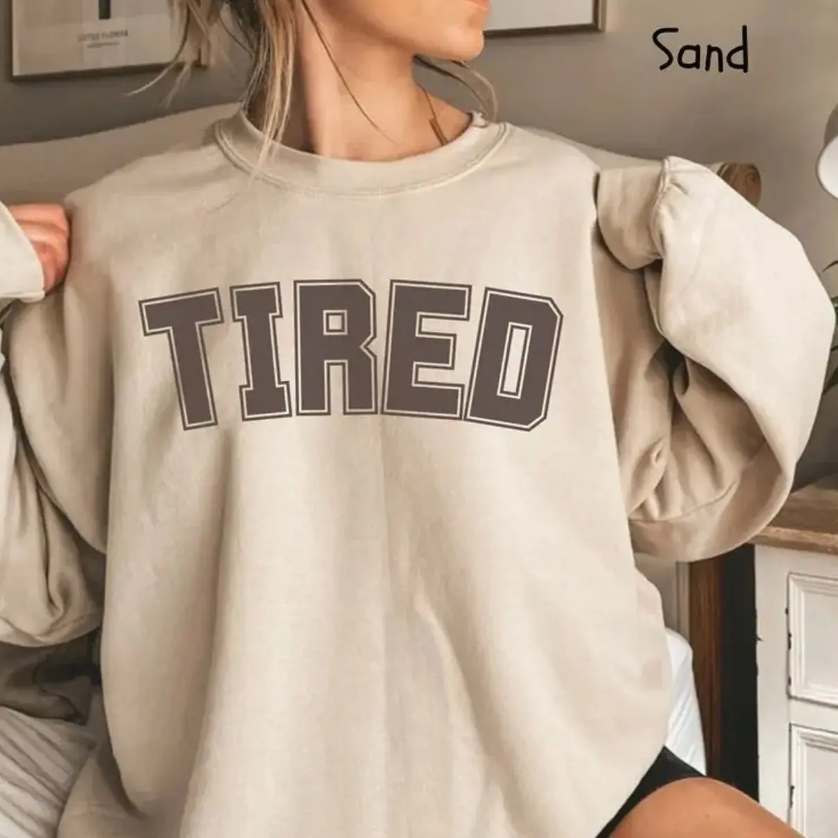 TIRED Hoodie/T-shirt/Sweatshirt, Funny Cozy Sweatshirt, Lazy Day Outfit, Exhausted Mom Life Sweatshirt
