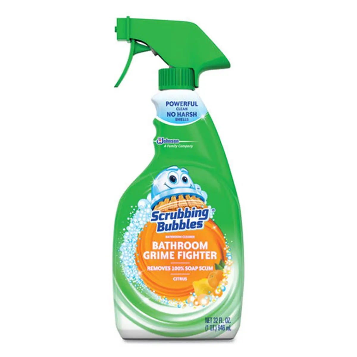Scrubbing Bubbles Multi-Surface Bathroom Disinfectant Cleaner - Fast-Acting Soap Scum & Mildew Stain Remover for Bathtub, Plastic, Fiberglass, Sealed & Engineered Stone, Fresh Citrus Scent, 32 oz, Vinyl, Bathroom Cleaning, Household