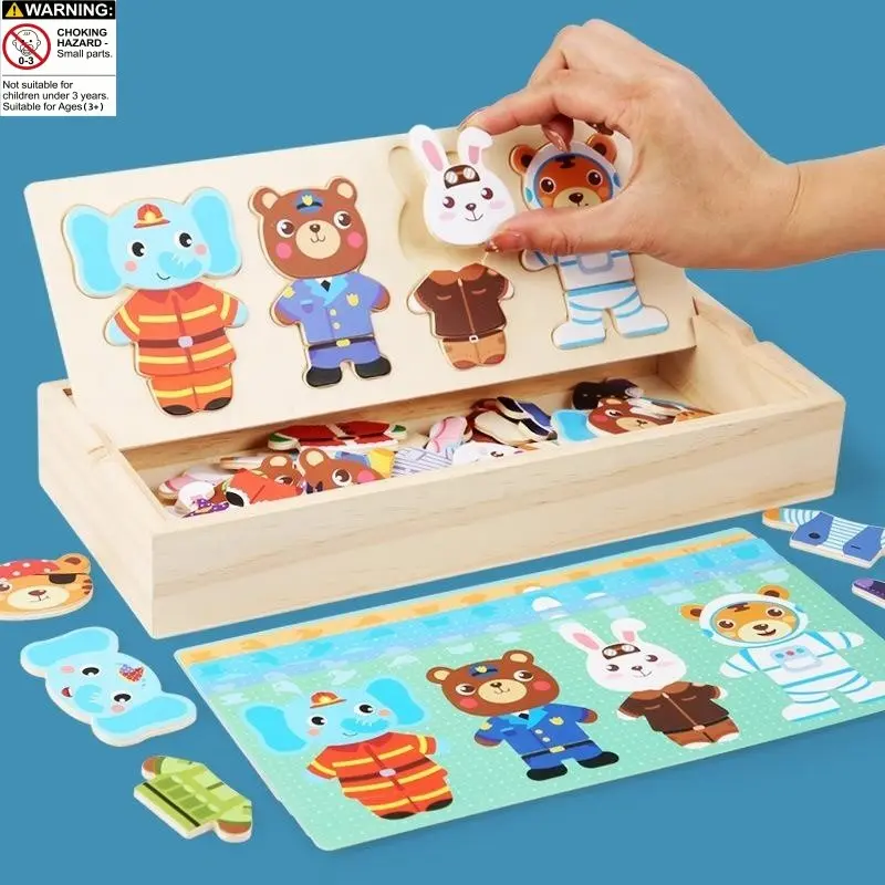 Wooden Cartoon Animal Dress Up Puzzle Toy, 1 Box Creative Hand-brain Training Educational Toy, Educational Puzzle Toy for Boys & Girls, Gift for Her, Men's Gift, Animal Shape Puzzle, Wood Puzzles