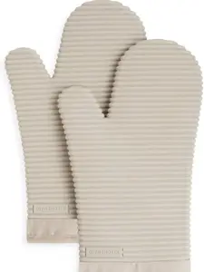 KitchenAid Ribbed Soft Silicone Oven Mitt Set, 7"x13", Milkshake 2 Count, Gift for Mother/All Family