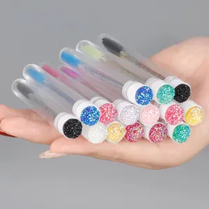10 Pack Reusable Eyelash Brushes with Tube, Portable Crystal Applicators and Combs, Bling Mini Eyebrow Makeup Brushes for Beauty