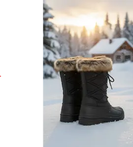 Women's Waterproof Snow Boots Mid-Calf Fur Trim Lace Up Outdoor Winter Shoes