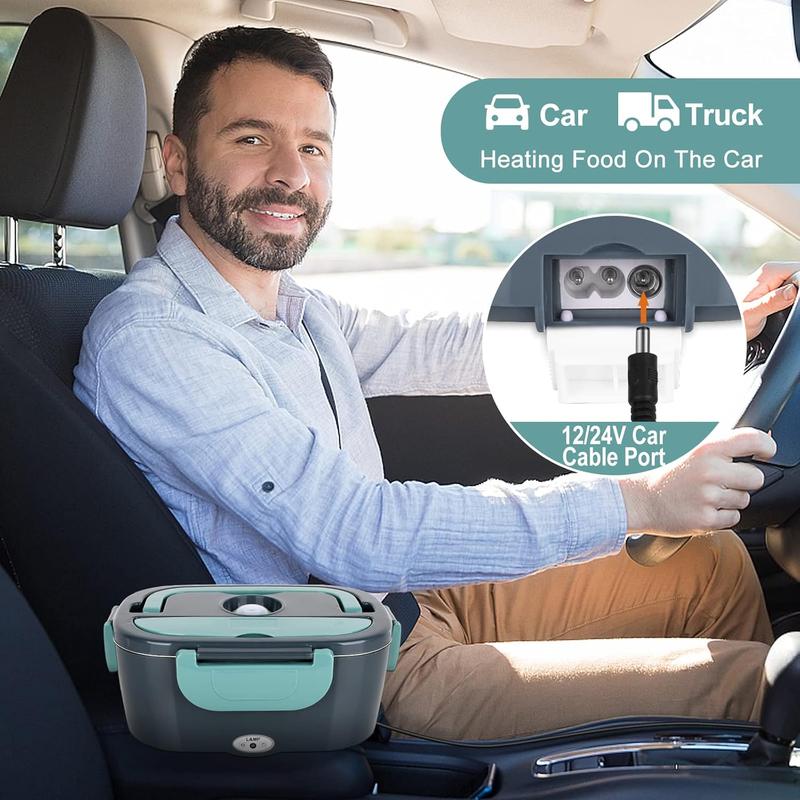 Electric Lunch Box Food Heater, 3 in 1 Ultra Quick Heated Lunch Boxes for Adults, 12V/24V/110V Portable Food Warmer for Car/Truck/Office With Fork Spoon and Insulated Carry Bag