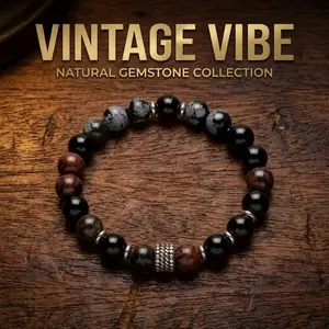 COSMAVON Natural gemstone Black Agate & Snowflake Obsidian Protective Energy Crystal Bracelet — Elegant, Minimalist, and Stylish — A Spiritual Healing Gift
