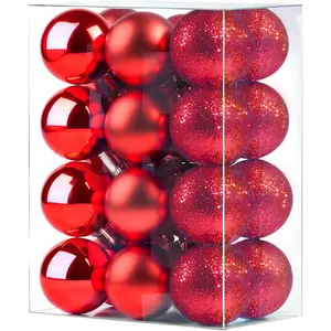 Set of 24 Mini Shatterproof Christmas Balls Tree Ornaments Party Decoration, 3cm/1.1'' (Red)