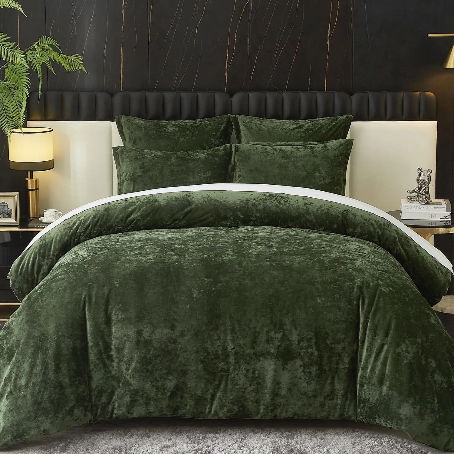 Crushed  Comforter Set  Green Comforter Set 5 count Ultra Soft Lightweight Breathable Bedding Set Luxury Cozy Flannel Comforter  Size (1 Comforter,2 Pillow Shams, 2 Euro Shams