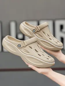 New Thick Sole Summer Outdoor Shoes, Fashionable Wear-Resistant Men's Sneakers, Slipper, Breathable Hole Design, Couple Style, Versatile Two-Wear Option