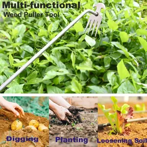Manual uprooter - a durable weeding tool with 4 teeth, suitable for yards and gardens - perfect for weeding, digging, and shoveling - loosening soil
