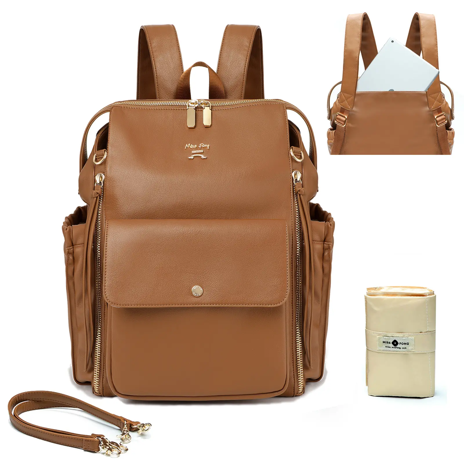 Miss Fong Love & Peace Diaper Bag, with 13 Pockets Carry-On Travel Backpack, with a Changing Pad and Laptop Compartment, Stroller Bag, Carry Luggage