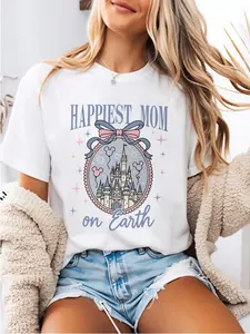 Women's Magical Kingdom Fireworks Graphic Tee – 100% Cotton Summer Vacation Short Sleeve T-Shirt – Comfortable Crew Neck Top for Theme Park Trips and Summer Outings