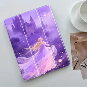 Dream Princess Castle Design Three-Tier Stand iPad Case,Transparent Acrylic Hard Back,Pencil Slot & Charger Port,Fits iPad 7.9/8.3/10.2/10.5/10.9/11/12.9 13 inch,Shock-resistant Full Cover Protective Case Suitable for Offices Schools Homes
