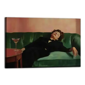 Cocktail Martini Girl Pattern Painting Artistic Wall Decor, Waterproof Canvas Poster, Cute And Vibrant Poster for Bathroom, Living Room, Bedroom, Dorm, A Perfect Gift Idea for New Year Home Decor