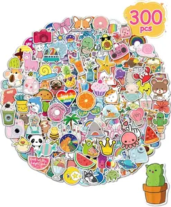 Sticker for Water Bottles, 300 Pcs/Pack Cute Vinyl Waterproof Vsco Laptop Stickers for School Students Gifts Classroom Teachers Prizes Stickers for Kids Teens Girls