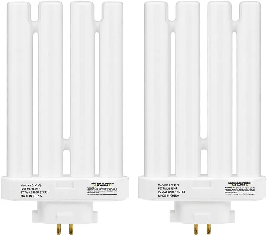 FML27 27-Watt 6500K Compact Fluorescent Light Bulbs with Quad Tubes, 2 Packs Daylight 4-Pin GX10q-4 Base FML FML Lamp 27 Watt Bulbs