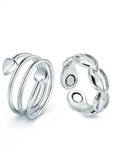 Women's Pure Copper Magnetic Ring Set, 2 Pcs Stackable Adjustable Rings, Stylish Accessory for Everyday Wear, Stacking Rings