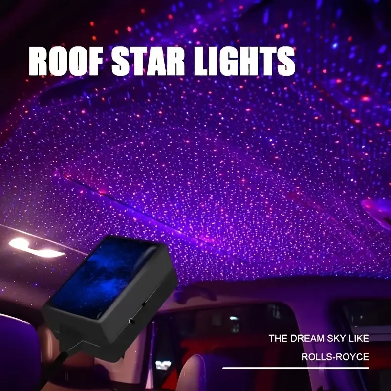 Car USB Starry Sky Ceiling Ambient Light, Blue Dual Color Full Sky Projection Lamp, Romantic Interior Upgrade, Car Interior Accessory, Car Roof Lights, Starlights For Car