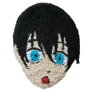 Rin itoshi Kid Punch Needle Coaster with Hook - Black Design, Features Blue Eyes, Ideal for Tableware Use