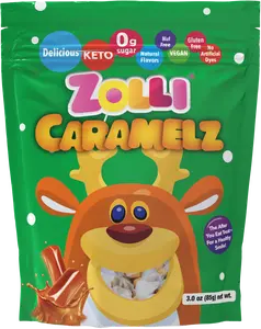 Holiday Zolli Caramelz, Delicious, Zero Sugar, Sugar Free, Low Sugar, KETO, Vegan, Gluten Free, Dairy Free, No Artificial Colors, Kosher l Candy