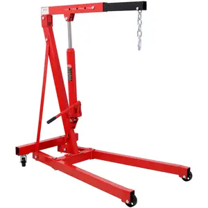 PIOK&GO 1500 LBS Folding Engine Hoist Cherry Picker Shop Crane Hoist Lift, Heavy Duty Steel with 4 Iron Caster Wheels, Red Color.