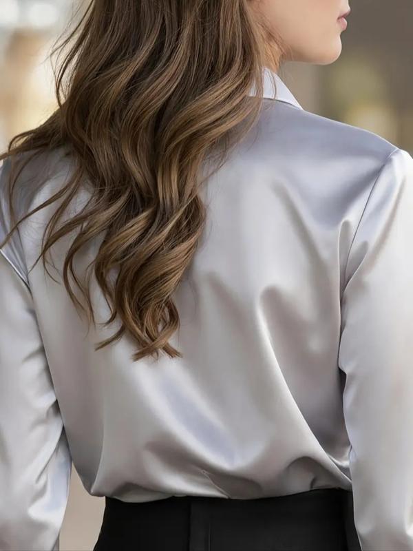Elegant Women's Satin Blouse for Spring & Fall, Office Wear, Casual Ladies' Top, Soft and Comfortable, Pure Color Design