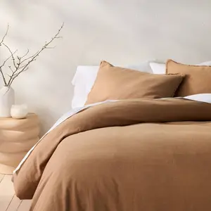 King Heavyweight Linen Blend Duvet Cover & Sham Set Warm Brown - Casaluna: Rayon & Cotton, Zipper Closure, OEKO-TEX Certified