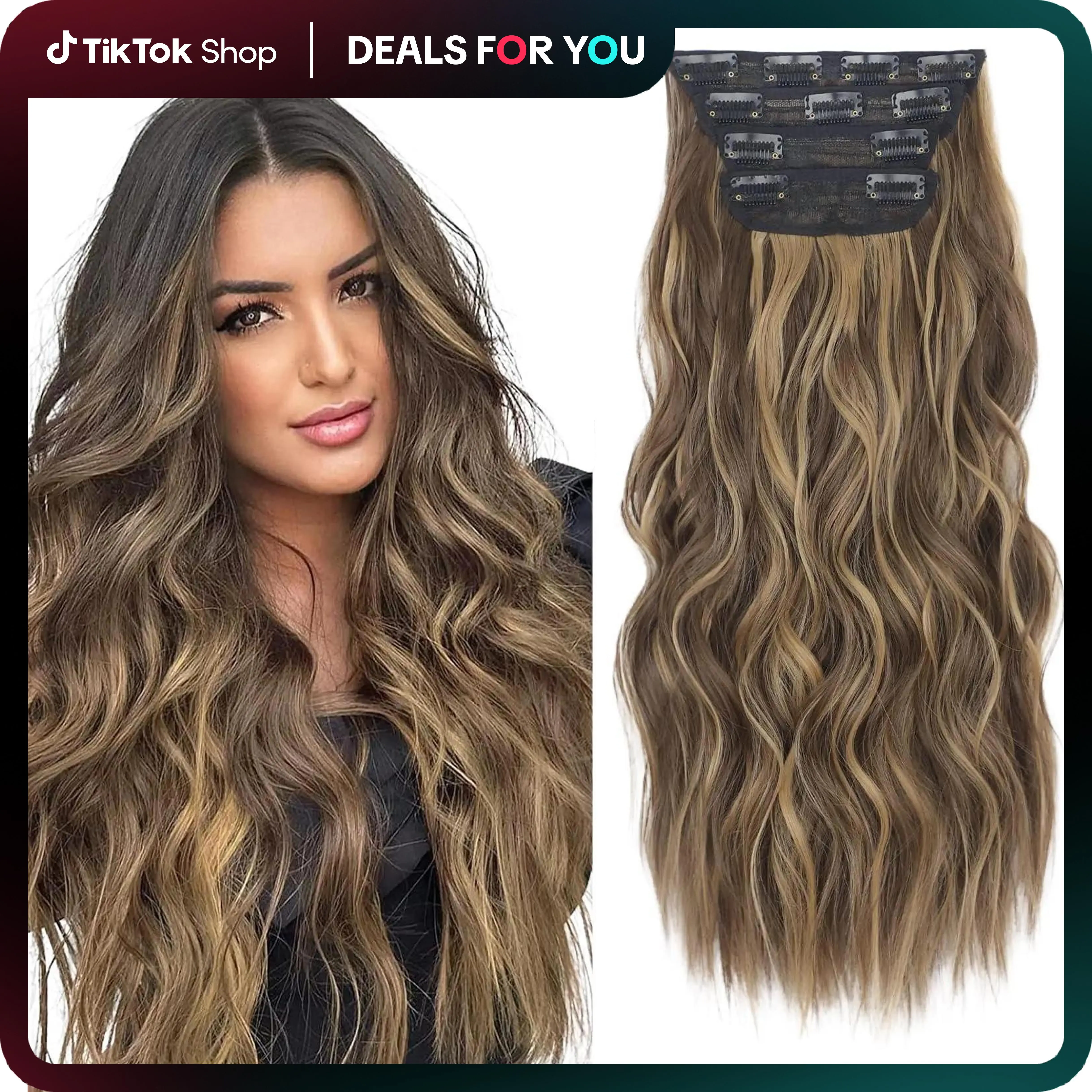 AISI HAIR Glueless Clip-in Wavy Heat Resistant Synthetic Extension Hair, 4PCS 20-24in Thick Pieces for Women,summerhairstyles Wavy Hairpiece