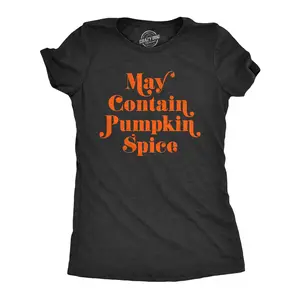 Womens May Contain Pumpkin Spice T Shirt Funny Fall Autumn Coffee Tee Funny Womens T Shirts Cute Vintage Fashion Casual Ladies T-Shirt Gift Halloween Tops for Women Funny Food Top Women's Novelty Tees Black