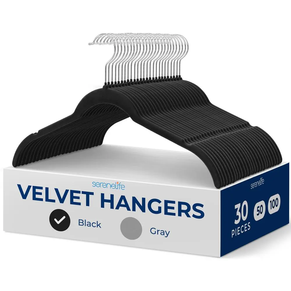 30-Piece Velvet Hangers - Black | Smooth Finish Non-Slip Hangers with 360° Swivel Hook - Ultra-Thin Space-Saving Closet Organizer for Shirts, Coats - Household Essentials