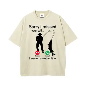 Fishing Phone Call with Fishing Line - Funny Fish Fisherman Oversize Unisex Washed T-Shirt for Women and Men's Unisex Fit Batik Cotton Oversize Streetwear Menswear  Super Soft Pre-Shrunk