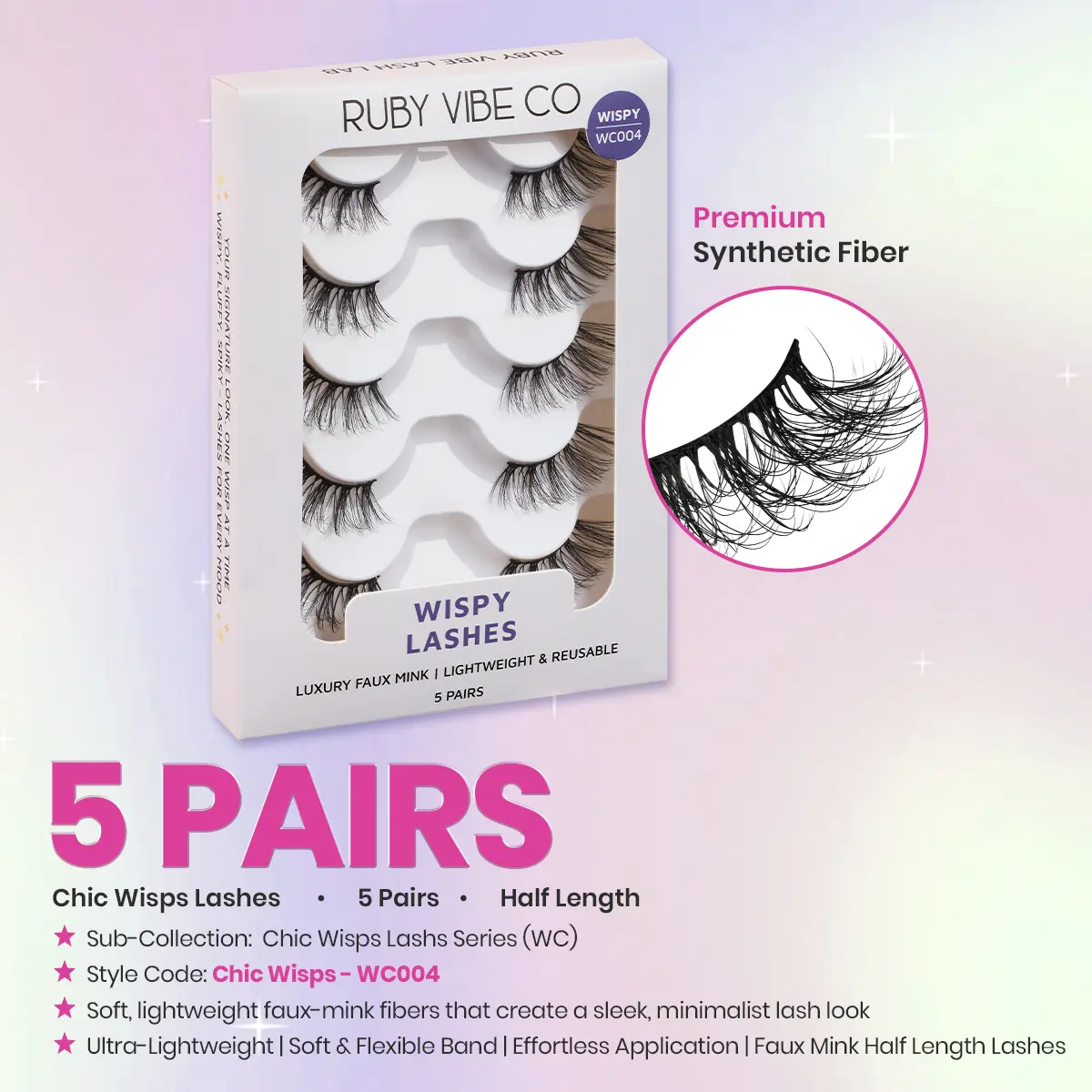 [RUBY VIBE CO] Chic Wisps WC004 Faux Mink Lashes - 5 Pairs Ultra-Lightweight Soft Flexible Band Wispy Look